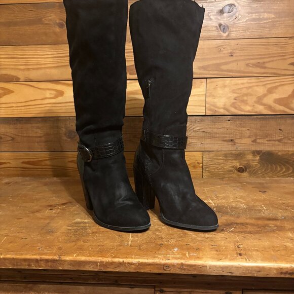 Faux Suede Black Boots - Picture 1 of 6